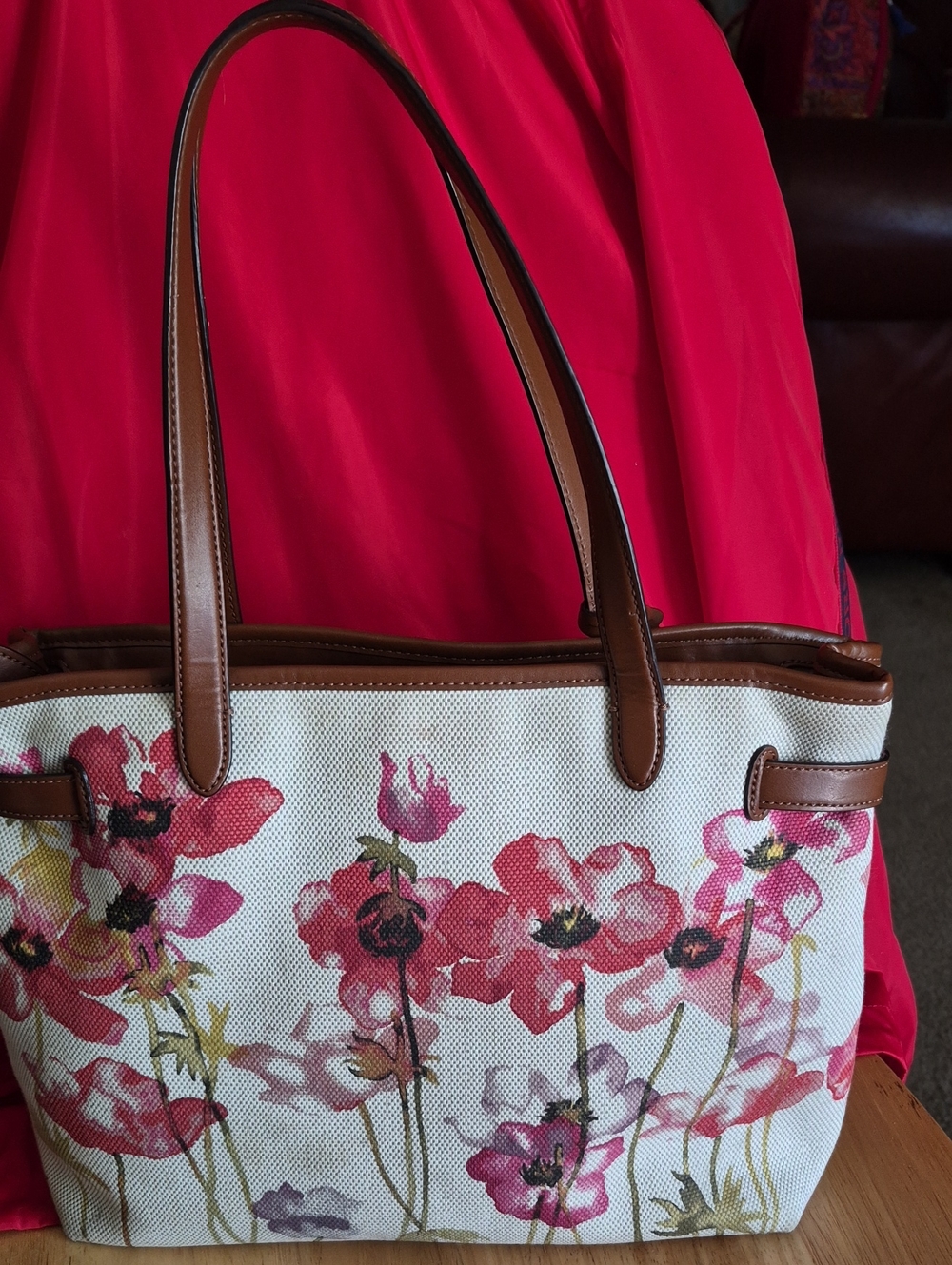 Ralph Lauren-Floral Canvas Tote with Brown Leather Trim - Pink Floral - Picture 3 of 13